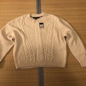 Tommy Hilfiger White Cable-Knit Crewneck Sweater — XS — NWT